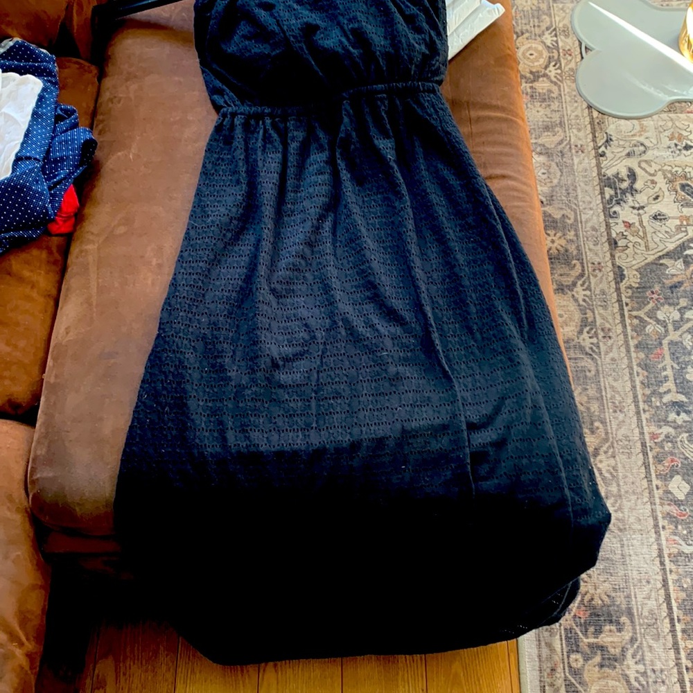 48 inches in. Length black sun dress strapless